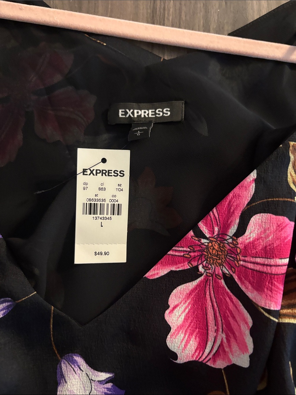 Express Black Floral Cami with Pink & Purple Blooms - Picture 7 of 13